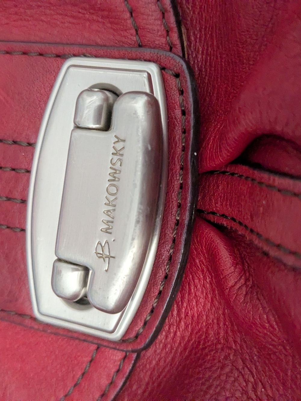 b. makowsky Red Leather Turnlock Shoulder Bag with Silver Hardware - Picture 2 of 11